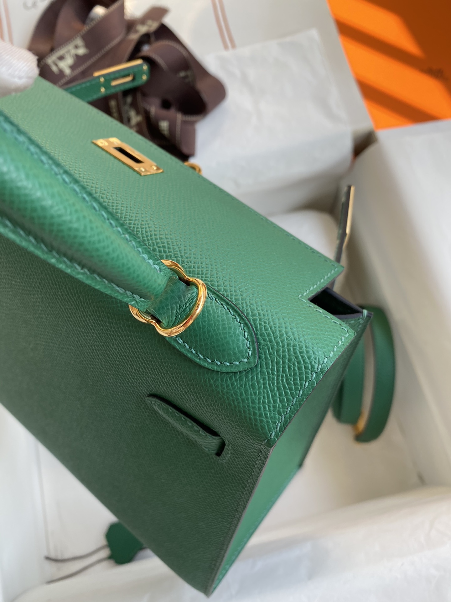 Hermes Kelly 25cm Handbag Shoulder Bag in Vert Vertigo Epsom Leather